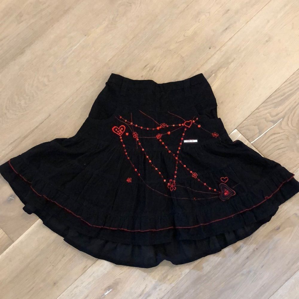 Mim-Pi Black Skirt with Red sequined and heart detail (9y)
